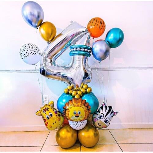 1Set Jungle Animal Balloons Set 32inch Green Number Globos Jungle Safari Theme Boy Kids Birthday Party Baby Shower Decorations