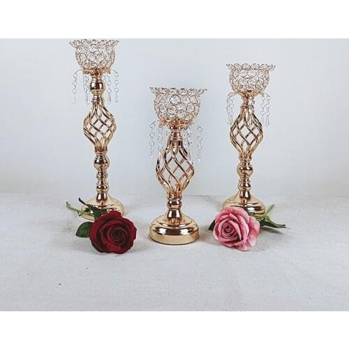 1pcs Gold Crystal Candle Holder Wedding Candelabra Table Centerpieces Decorative Romantic Home Candlestick Portavelas