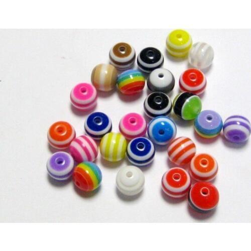 100 pcs Mixed Colour Stripes Acrylic Round Beads 10mm fashion diy Accessories F0191
