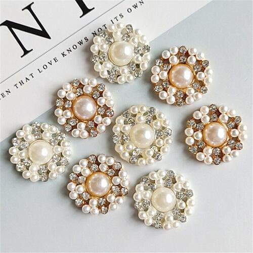5 pcs/lot 22mm*22mm Flower Alloy Pearls Rhinestone Buttons for Clothing Coat Diy Handmade Hair Bow Necklace Jewelry Accessories