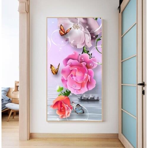 5D DIY Diamond Painting Pink Rose Butterfly Boat Full Square Round Rhinestone Embroidery Cross Stitch Mosaic Home Decor Gift