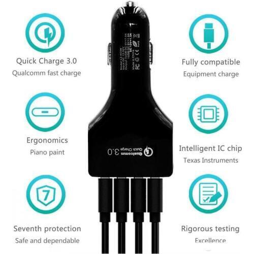 QC3.0 Quick Phone Charge Adapter 4 Port USB Car Charger Fast Smart Charging for Samsung iPhone Xiaomi