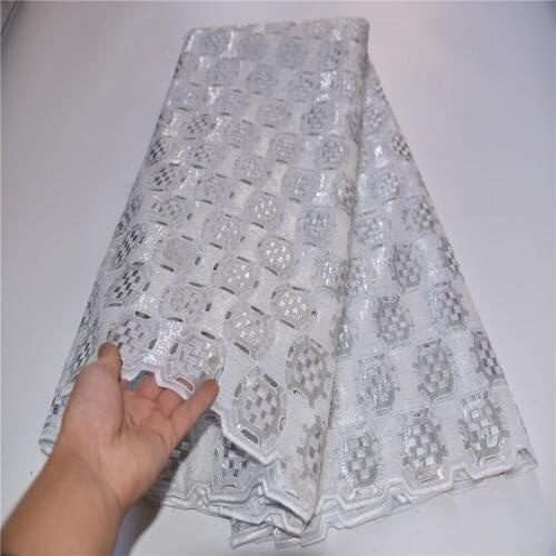 African Lace Fabric White Nigerian Organza Tulle Lace Fabrics Sequins French Mesh Sequins Fabrics For Party Dress OLP-273