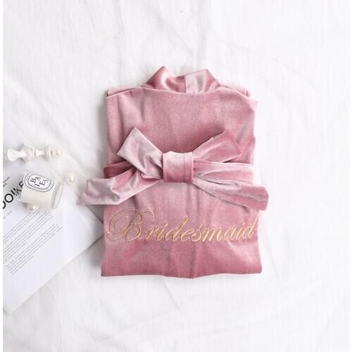 Velvet Bride Bridesmaid Wedding Robe Embroidery Letter Nightgown Kimono Robe Soft Women Velour Nightdress Home Clothes