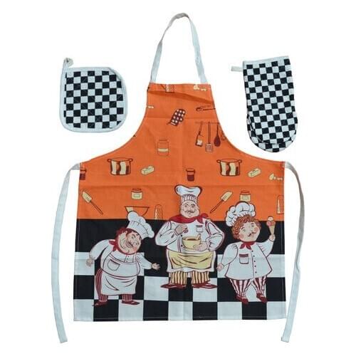 Belnido Home Cook Printed Orange Cotton Waterproof Kitchen Apron Set MFS00004