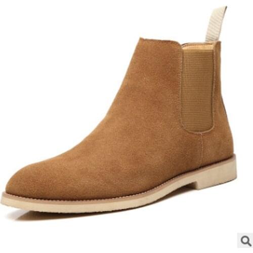 High Quality New Fashion Pu&Suede Leather Slip-on Ankle Shoes Low Heel Boots Casual Classic Retro All-match Chelsea Boots TV804