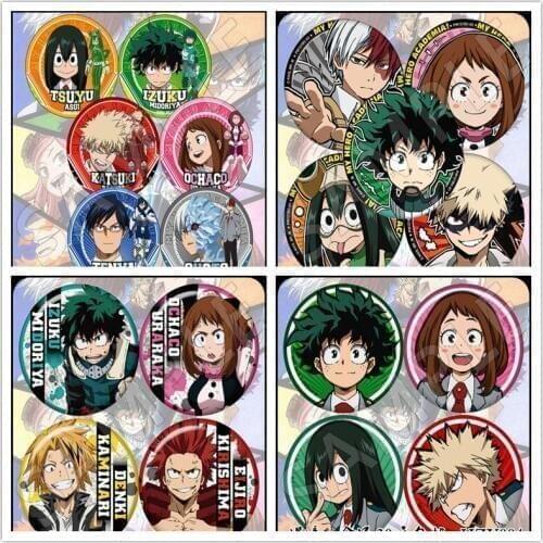 5pcs/6pcs set My Hero Academia Boku Hero Izuku Midoriya Uraraka Asui Tsuyu Bakugou Katsuki Badge Brooches