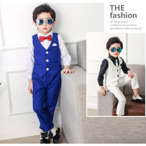 Kids Blazers Suits for Boys Children Performance Clothes Boy Suits Formal Wedding Boys Costume Child Vest Pants Blouse Tie 4pcs