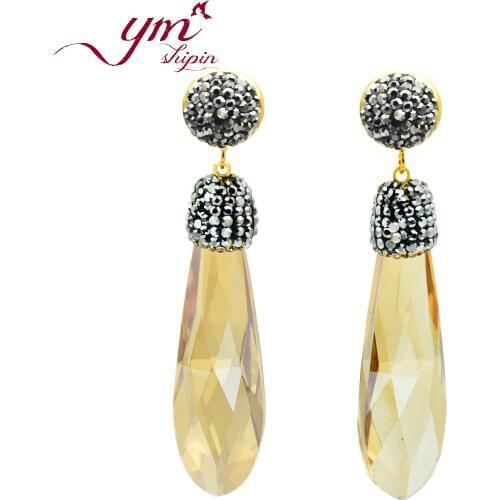 Long Earrings For Women Handmade Vintage Transparent Gem Stone Setting Water Drop Earring Fashion Wedding Part Jewelry EH0105