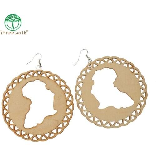 E170 Unfinished Wood Earrings Large Map Africa For Women