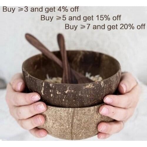 Natural Coconut Bowl Spoon set Creative Coconut Shell Fruit Salad Noodle Rice Bowl Wooden bowl Tableware restaurant kitchen