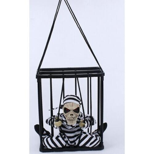 Halloween Hang Prisoner Ghost Electric Skull Bar Haunted House Halloween Ghost Voice Skeleton Prop Halloween Decoration A8A68