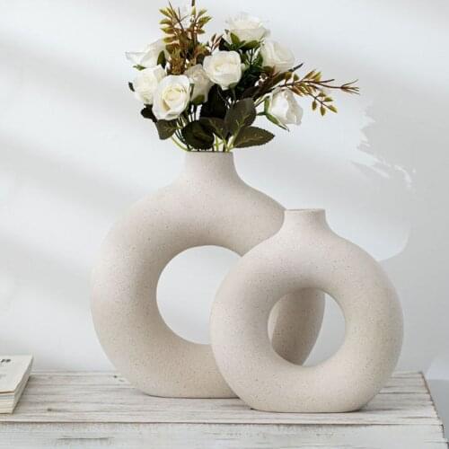 Ceramic Vase Flower Arrangement Hollow Round Flower Vase For Home Decoration Furnishings Office Living Room Decor Art Vases