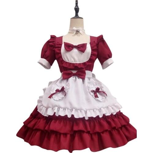 Japanese Anime Lolita Maid Cosplay Costume Women Halloween Party Vampire Little Devil Maid Dress+Apron Uniform Full Sets C67M292