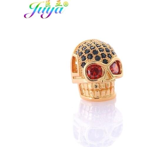 Juya DIY Metal Beads Micro Pave Zircon Skull Charm Beads For Women Men Natural Stones Beadwork Jewelry Bracelets Making