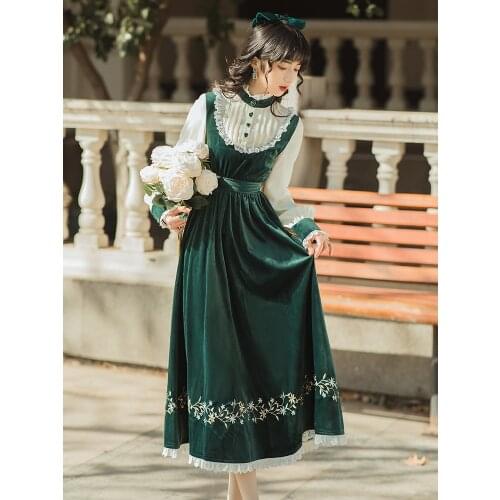 Palace Style Retro Cute Lolita Dresses Femme Love Ruffled Stand-up Collar Elegant Party Dress Lace Robe Femme Embroidery Dress
