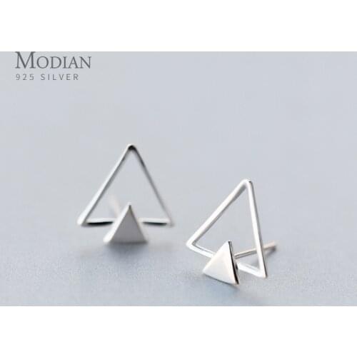 Modian 100% 925 Sterling Silver Fashion Clear Triangle Design Earrings For Women Charm Sterling Silver Korean Jewelry Gift