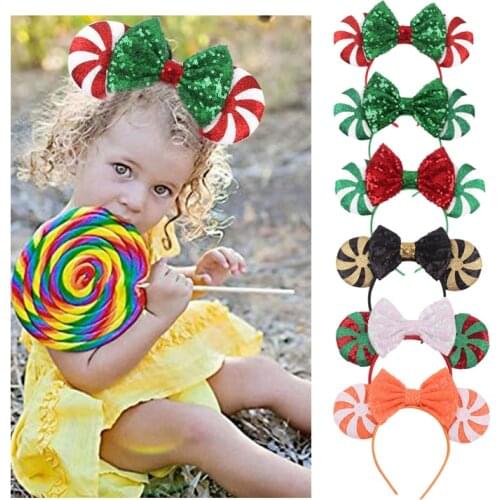 Newest Mouse Ears Headband Girls 5'' Bow Valentines Day Sequin Hairband Holiday Party Cosplay Adult/Kids Gift