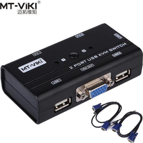 Mt-Viki 2 Port VGA swith KVM Switch Manual Button Press Select Orginal Cables 2 PC Share 1 Monitor with Keyboard Mouse MT-260KL