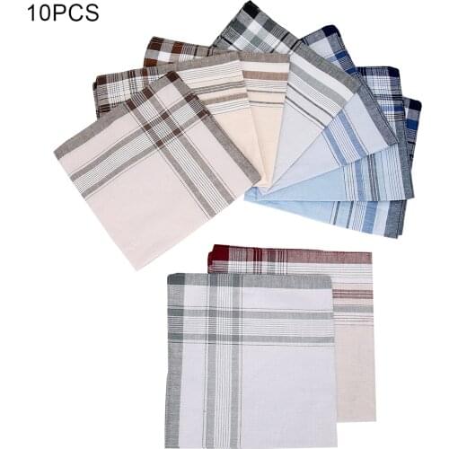 10pcs Mens Handkerchief Multicolor Plaid Stripe Men Pocket Cotton Square Business Chest Towel Hankie Meeting Decor Scarf