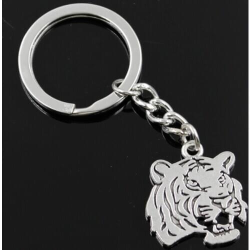 New Fashion Men 30mm Keychain DIY Metal Holder Chain Vintage Roaring Tiger Head 27x24mm Silver Color Pendant Gift
