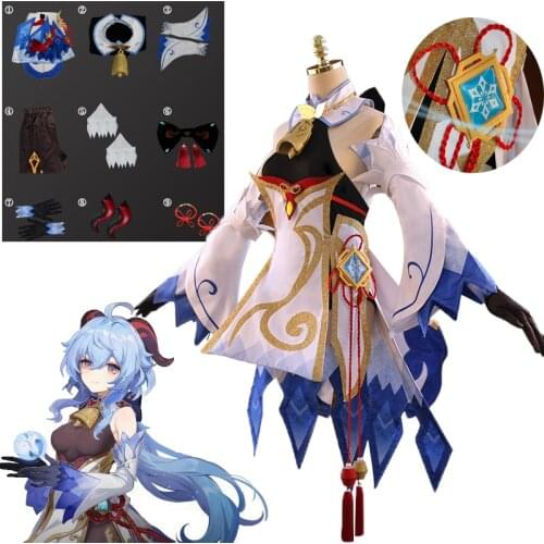 Game Genshin Impact Cosplay Ganyu Costume Dress Genshin Impact GANYU Wig Cosplay Gradual Blue Long Wig Adult Halloween Role Play