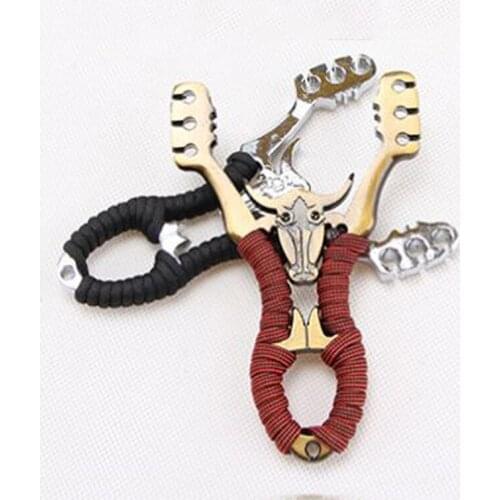 Powerful Portable Alloy Slingshot Gadgets With Rubber Band Braided Rope Bull Pocket Catapult Outdoor Tools Hunting Shooting Game
