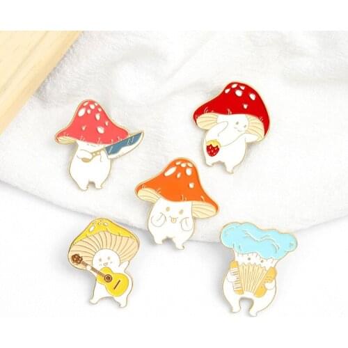 Cute Mushroom Elf Metal Custom Brooch Weird Tongue Out Guitar Strawberry Girl Chopper Pull Piano Pin Punk Jewelry Gift For Kids