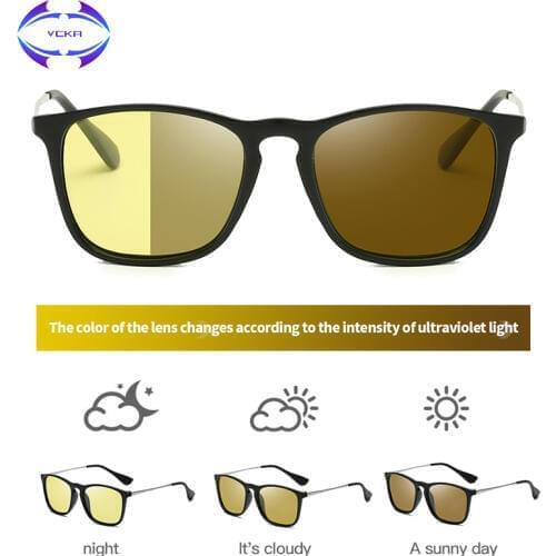 VCKA Discoloration Retro Unisex Mens Sunglasses Polarized Vintage Night vision Eyewear Accessories Sun Glasses Men Women