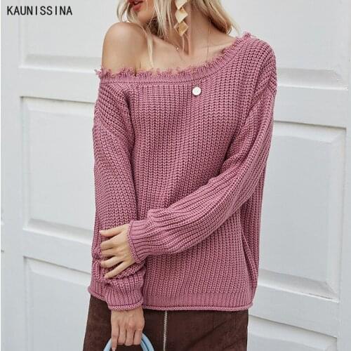 Loose Knitted Sweater Women Jumpers Long Sleeve Woman Sexy Pullovers Sweaters Streetwear Autumn Winter Pullover Sweaters S-XL