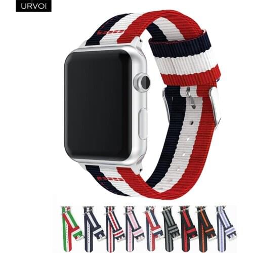 URVOI woven nylon band for apple watch Series 6 SE 5 4 3 2 1 strap for iwatch classic styles black silver adapters 40/44mm