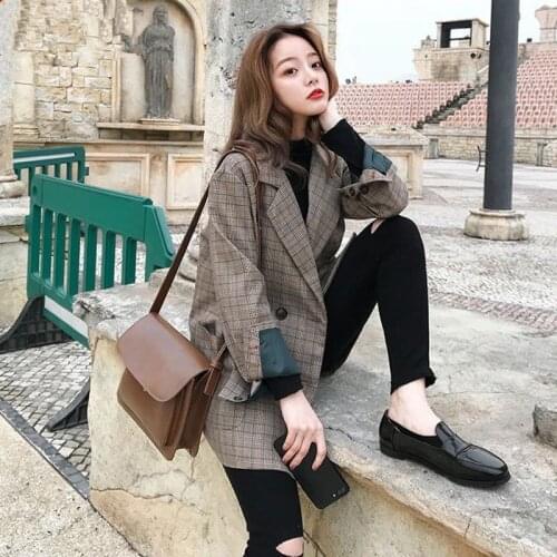 2021 Spring and Autumn Korean Version of The Plaid Small Suit Jacket Female Wild Student Suit Loose Fashion Trend