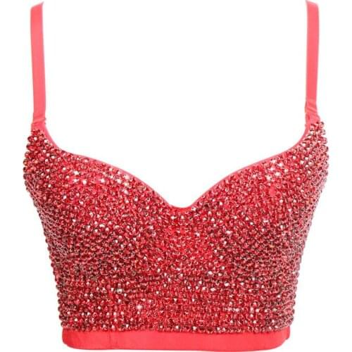Full Rhinestone Crop Top Women Summer Tops For Women Bra Vest Tank Top Cropped Tops Sexy Bustier Corset Party Woman Padded Cami