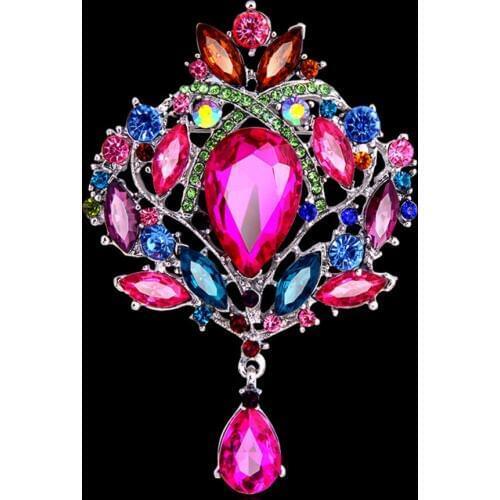 Vintage Court Style Rich Crystal Clusters and Teardrop Charm Girl`s Fashion Brooch Accessory