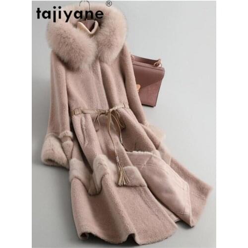 Woman 2021 Jackets Real 100%Wool Jackest Woman Mink Fur Sleeve Female Natural Fox Fur Collar Hooded Parkas Abrigo TN828
