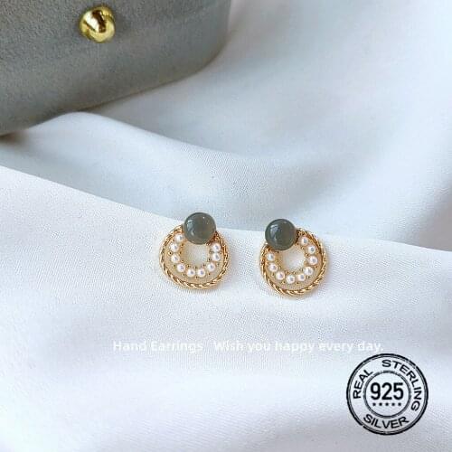 S925 Silver Needle Earrings For Women Gold Pearl Zircon Retro French Simple Fashion Temperament Lady Engagement Jewelry INEFFA