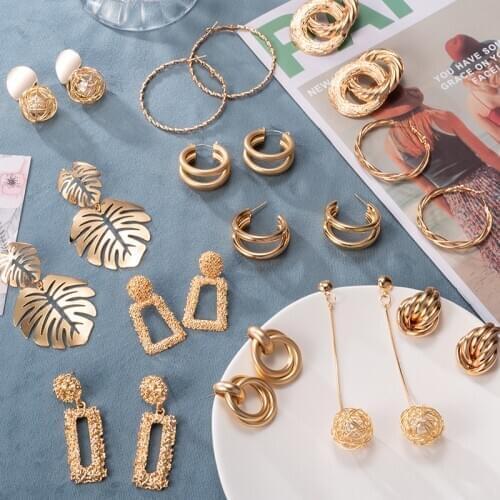 BLINLA 2020 New Gold Color Earrings For Women Multiple Trendy Round Geometric Drop Statement Earrings Fashion Party Jewelry Gift