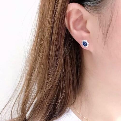 New 18K Platinum Earrings For Women Fashion Sapphire Simple Diamonds Blue Geometry Stud Earrings Wedding Female 2021 Jewelry