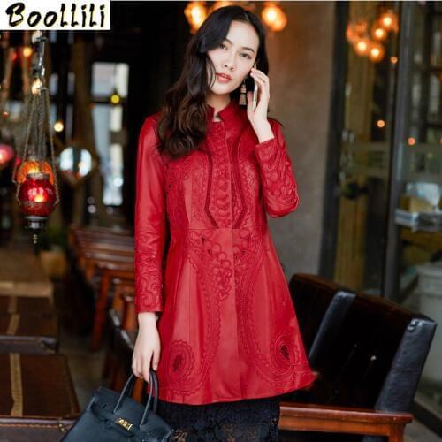 Boollili Sheepskin Coat Real Genuine Leather Jacket Women Clothes 2020 Red Womens Fur Coat Korean Elegant Trench Coat Plus Size