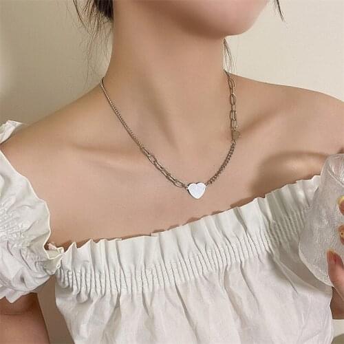 10 pcs / lot fashion jewelry silver metal thick chain heart pendant necklace