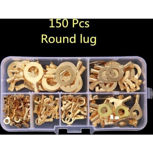 150PCS M3/ M4 M5 M6 M8 M10 Ring Lugs Ring Eyes Copper Crimp Terminals Cable Lug Wire Connector Non-insulated Assortment Kit