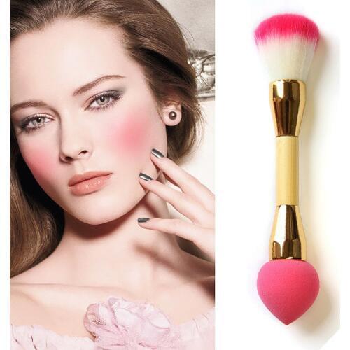 2 In 1 Pro Makeup Brushes Double Nylon Hair Cosmetic Puff Brush Face Powder Blush Concealer Foundation Make Up Tool BS88