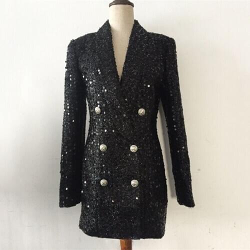 2021 European and American Womens Suit Jacket Double-row lion buckle bright silk shiny beads Blazers Suits Ladies OL Tops m507