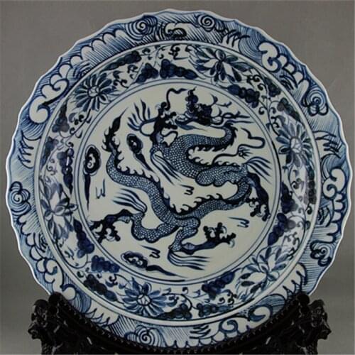 #5 Antique Old Chinese porcelain plate,blue and white, large ,Dragon,home Decoration, collection & adornment, Free shipping
