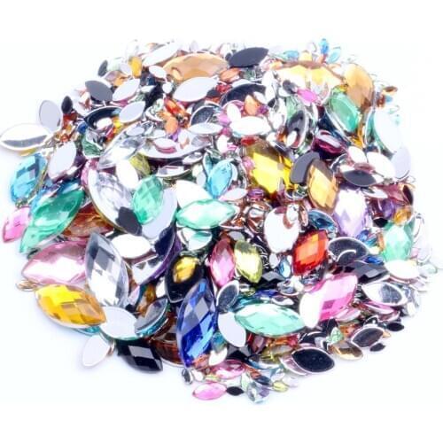 Acrylic Flat Back Rhinestone Random Mix 7 Size 600pcs Marquise Earth Facets Glue On Beads Dress DIY Jewelry Nails Art Charms