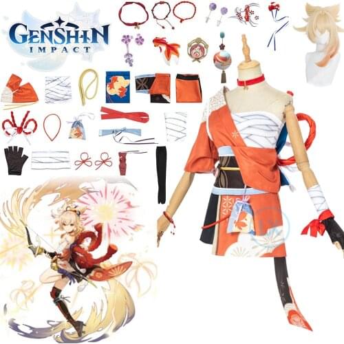 Anime Game Genshin Impact Yoimiya Cosplay Costume Girl Dress Set Halloween Clothes Christmas Gifts