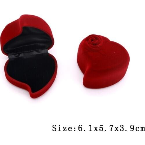 1pcs/lot Red Dark Red Color Velvet Jewelry Box Heart with Rose Flower Shape Wedding Party Gifts Jewelry Packaging Box Earring Ring Display Case Holder