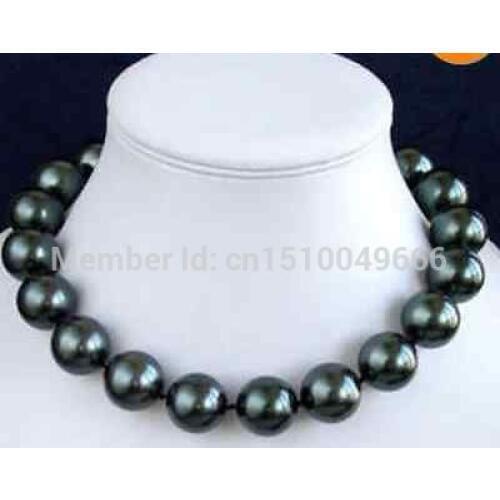 FREE SHIPPING>>Charming!12MM Black shell Pearl Necklace 18"