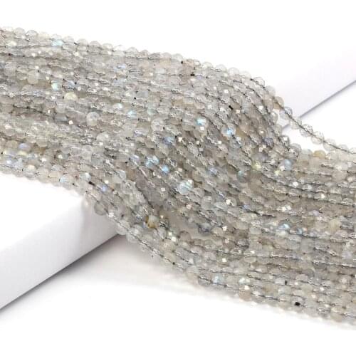 Small Faceted Beads Natural Flash Labradorite Stone Beads DIY for Necklace Bracelet Jewelry Making Women Gift Size 2mm 3mm