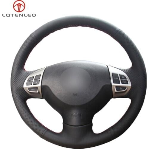 LQTENLEO Black Genuine Leather Car Steering Wheel Cover For Mitsubishi Lancer EX 10 2007-2017 Outlander 2006-2013 ASX 2010-2018